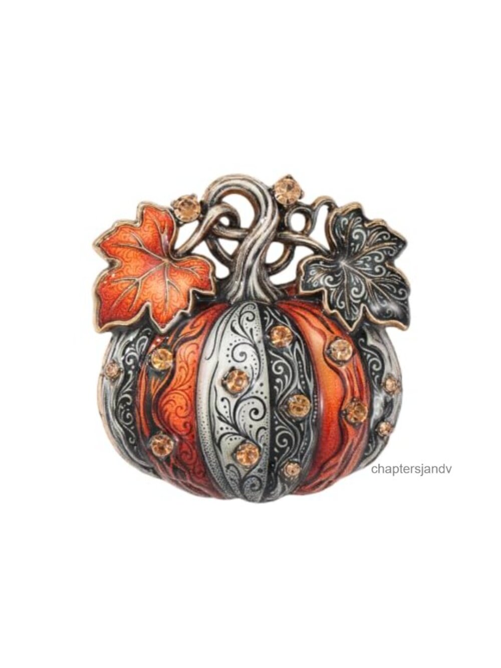 Antique Gold Alloy Pumpkin Brooch Pin with Enamel Rhinestones